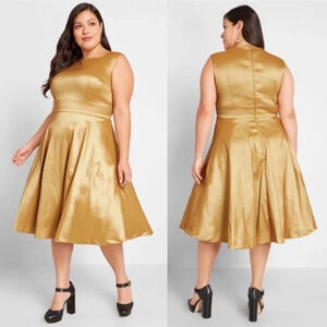 ModCloth "Fantastic Satin" Gold Midi Dress